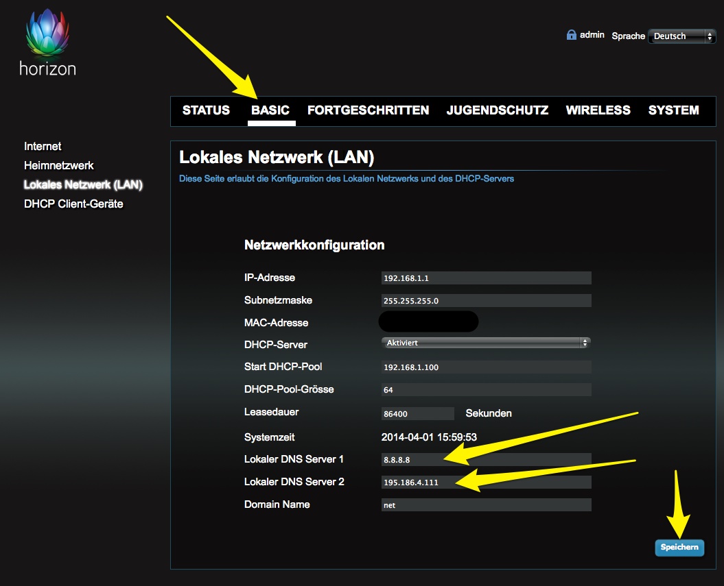 UPC Horizon – Internet DNS Probleme